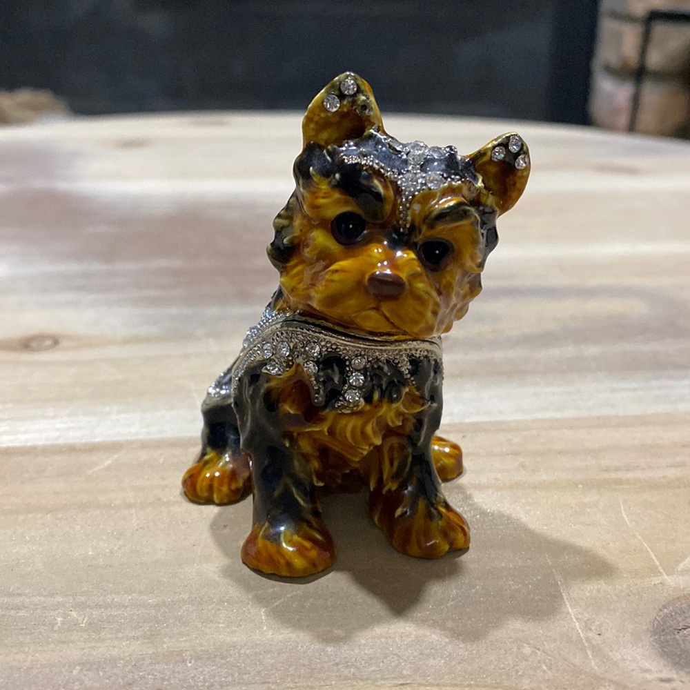 Yorkie Dog Jeweled Metal Trinket Box